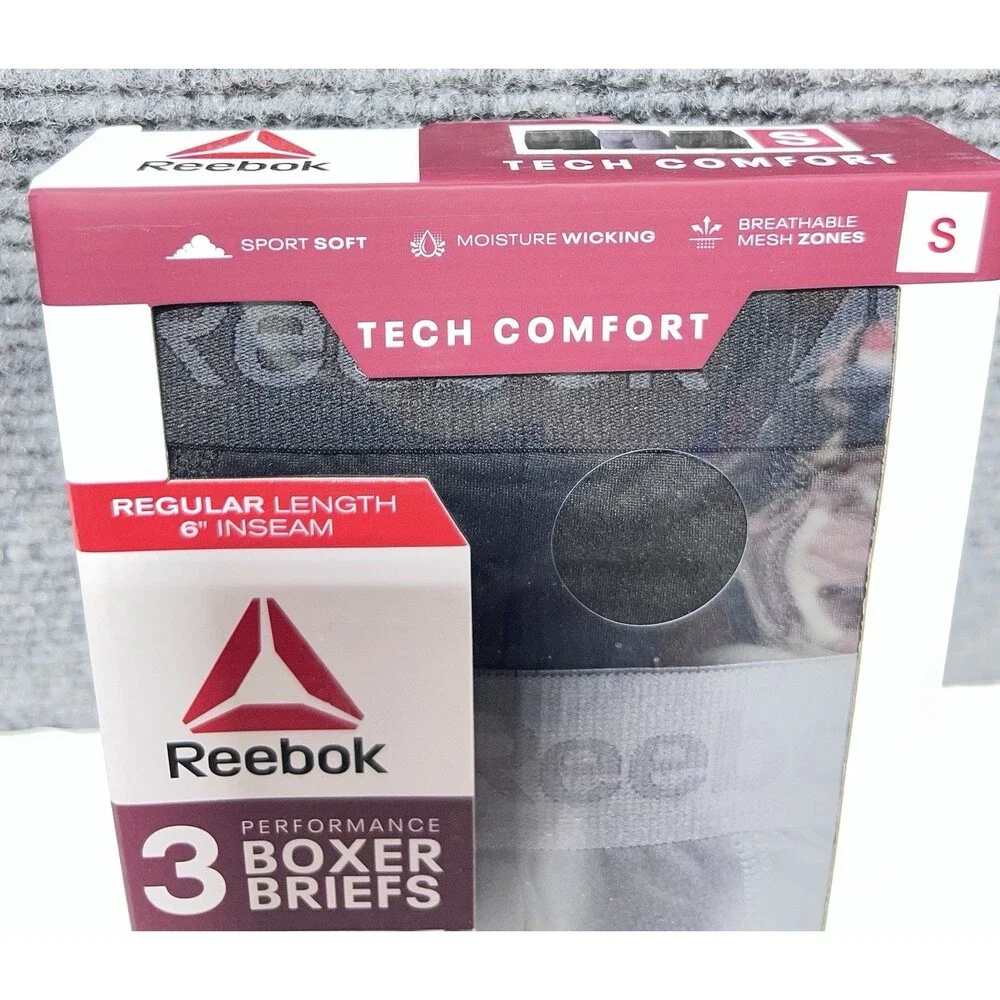 Reebok Men's Performance Boxer Briefs 3-Pack – Tech Comfort – Size Small – New